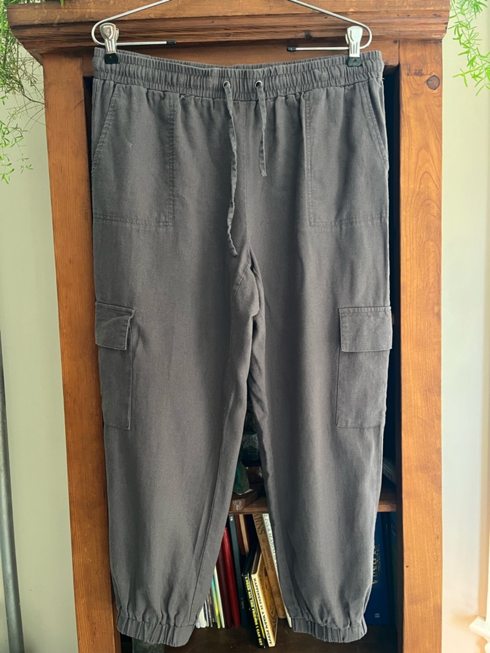 Jules & Leopold Linen Gray-Brown Cargo Jogger Pants With Elastic Waist & Ankle